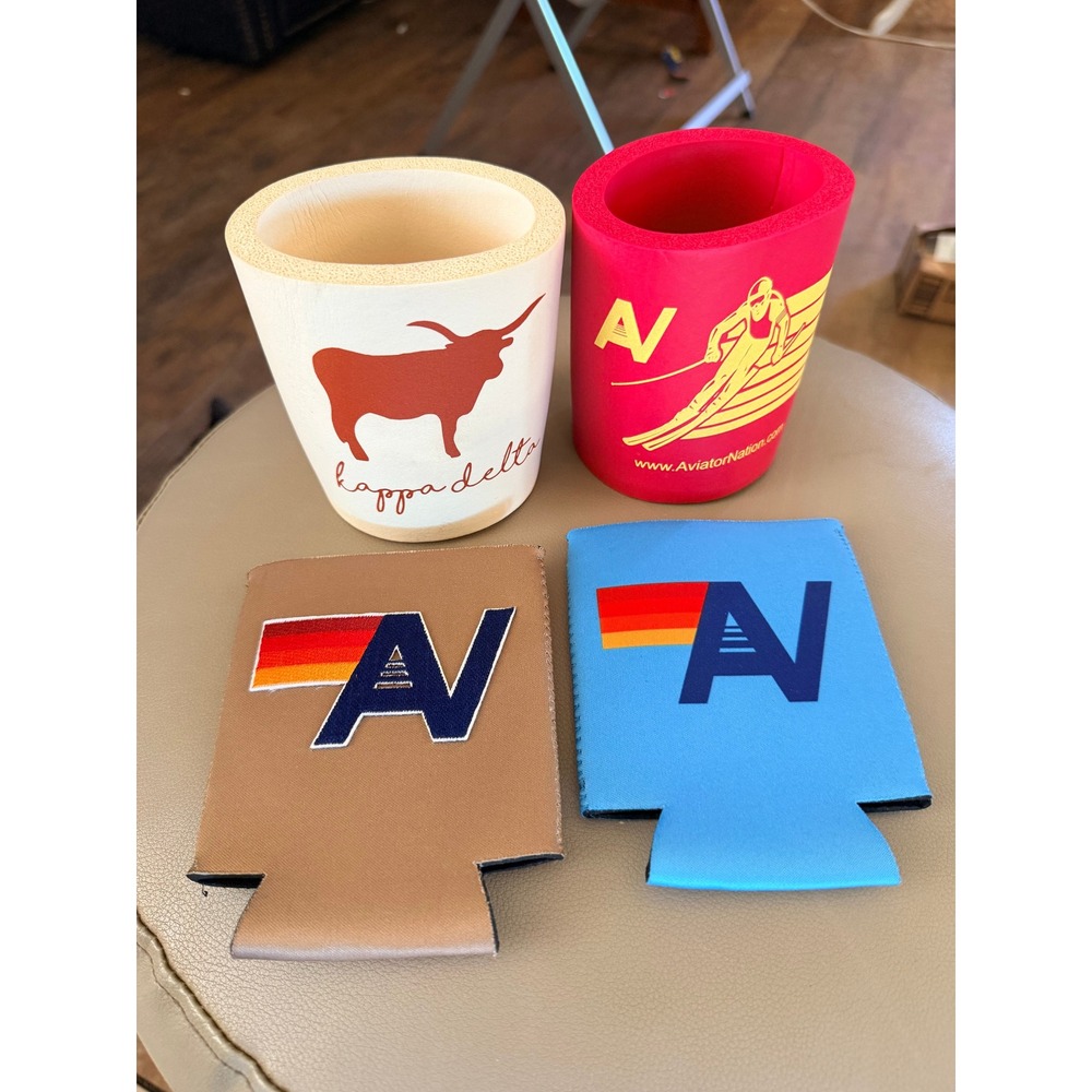 Aviator Nation Can Cozies Set of 4 Aspen Tiger Rainbow Retro Beverage Coolers